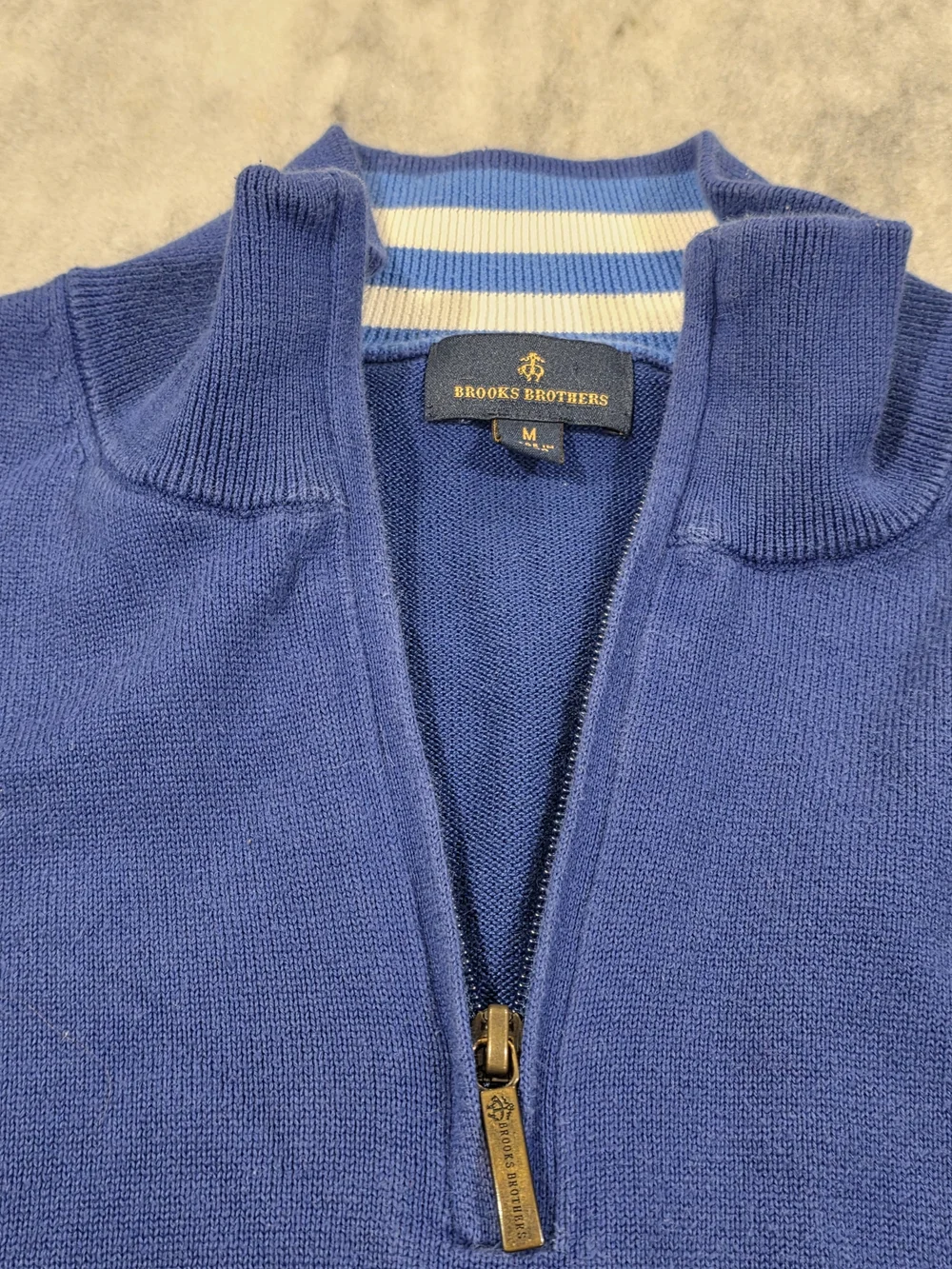 Men's Medium Brooks Brothers Cotton Blend Quarter Zip Pullover Blue Sweater
